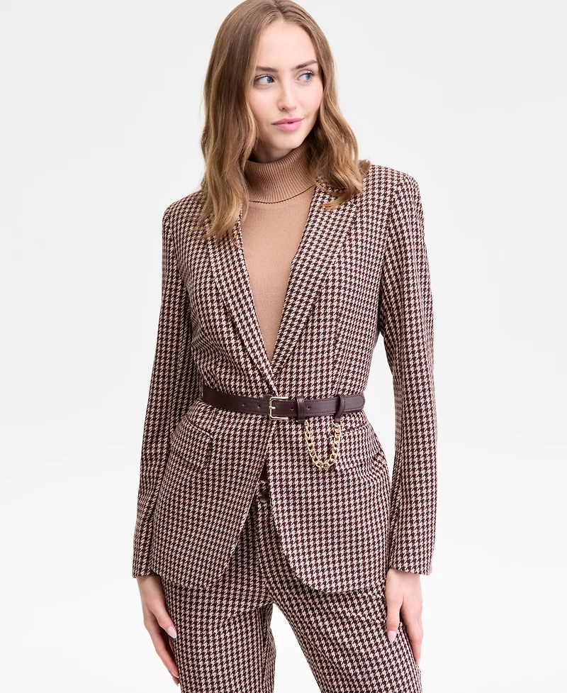 Anne Klein Women's Belted Houndstooth-Print Blazer