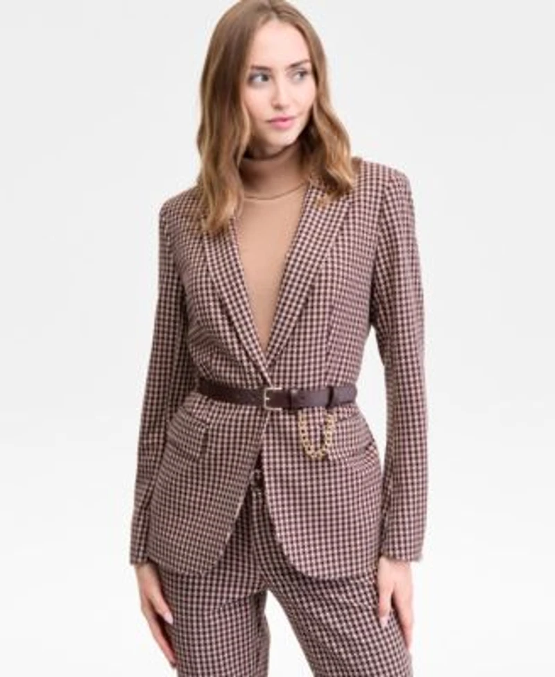 Anne Klein Single Button Blazer Turtleneck Sweater Houndstooth Print Pants