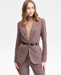 Anne Klein Single Button Blazer Turtleneck Sweater Houndstooth Print Pants