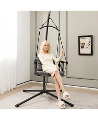 Gymax Swing Chair w/ Stand Patio Hanging Swing Chair w/ Comfortable Seat & Back Cushions