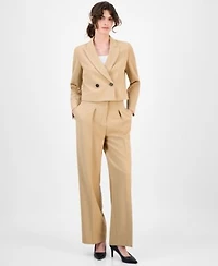 Anne Klein Womens Double Breasted Peak Lapel Ultra Fine Twill Cropped Jacket High Rise Pleated Wide Leg Ultra Fine Twill Pants