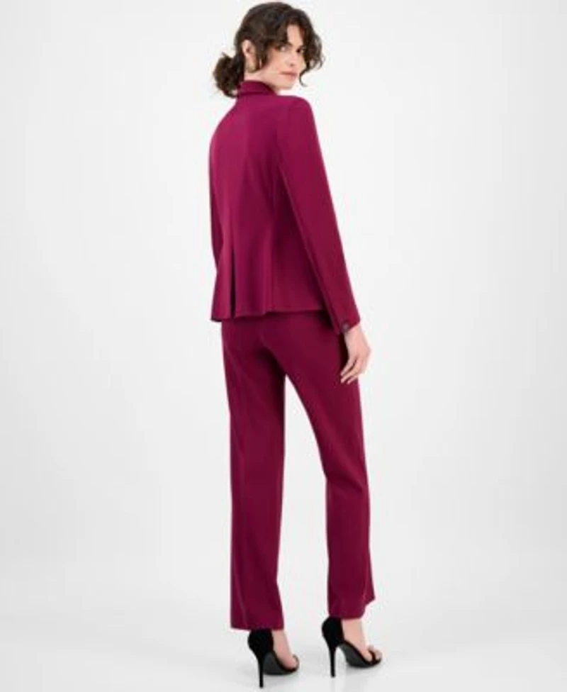 Anne Klein Womens Double Button Triple Pocket Peak Lapel Jacket Sequined Short Sleeve Triple Mesh Top Solid Wide Leg Pull On Compression Pants