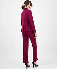 Anne Klein Womens Double Button Triple Pocket Peak Lapel Jacket Sequined Short Sleeve Triple Mesh Top Solid Wide Leg Pull On Compression Pants