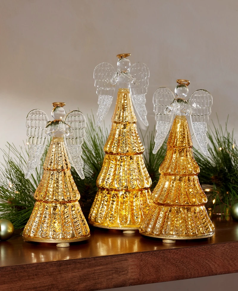 Lenox Radiant Light Lit Glass Angel Figurines, Set of 3