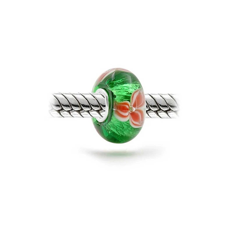 Bling Jewelry Set of 2 Red Green Murano Glass Christmas Charm Bead Sterling Silver for European Bracelets