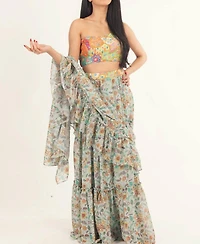 Raas Women's One-Shoulder Floral Ruffle Saree Dress