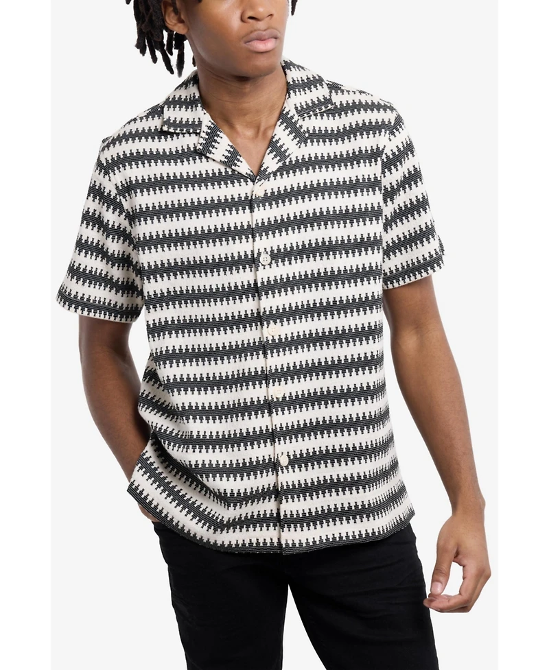 Spring + Mercer Men's Crochet Camp Collar Short Sleeve Shirt