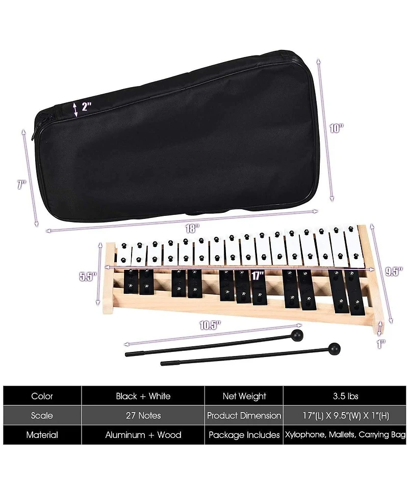 Mecale 27 Note Glockenspiel Xylophone with 2 Rubber Mallets
