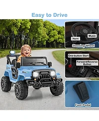 Gymax 12V Kids Ride on Truck Car w/ Remote Control Threaded Wheels 3 Speeds Led Lights