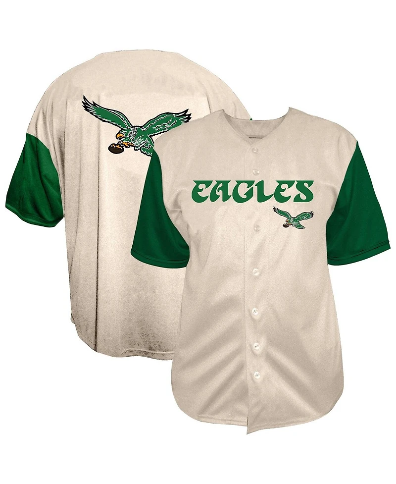 Fanatics Men's Cream Philadelphia Eagles Vintage Full-Button Short Sleeve Shirt