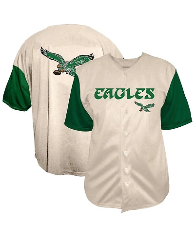Fanatics Men's Cream Philadelphia Eagles Vintage Full-Button Short Sleeve Shirt