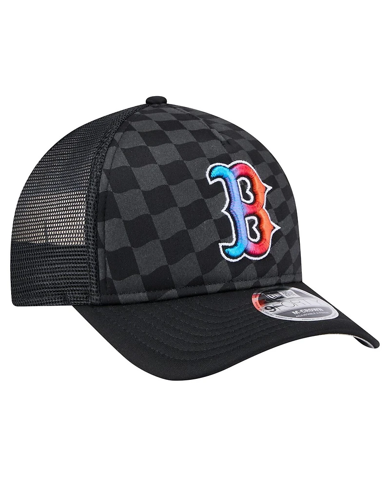 New Era Men's Black Boston Red Sox Gradient 9FORTY A-Frame M-Crown Trucker Adjustable Hat