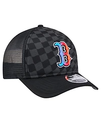New Era Men's Black Boston Red Sox Gradient 9FORTY A-Frame M-Crown Trucker Adjustable Hat