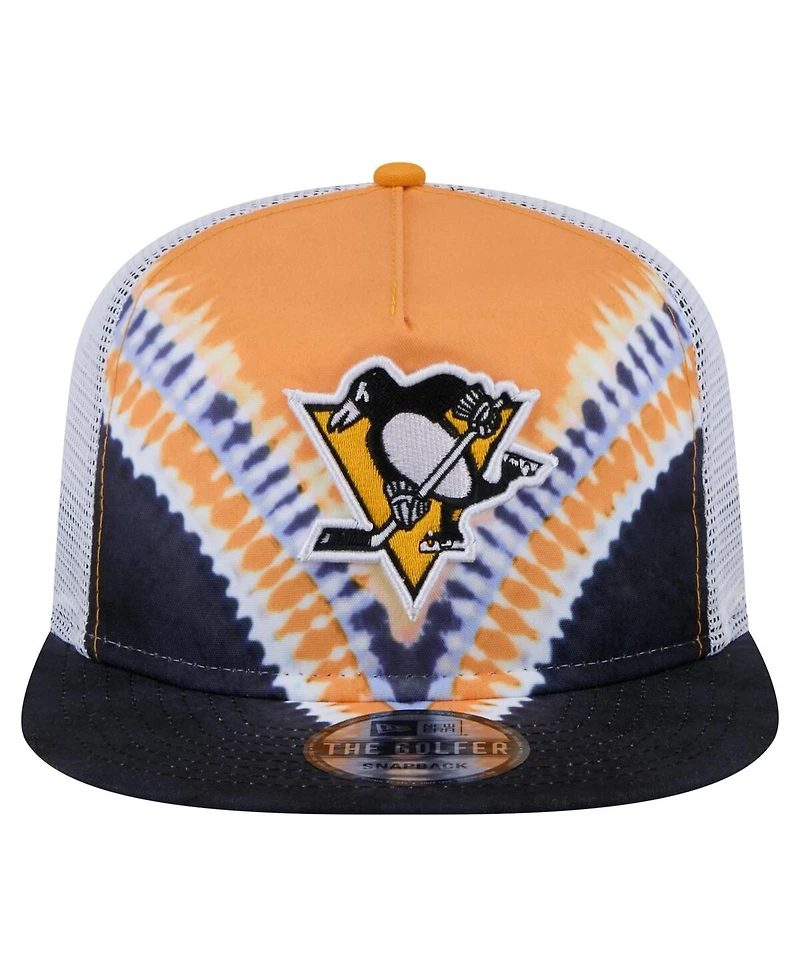 New Era Men's Black/Gold Pittsburgh Penguins Throwback V-Dye Adjustable Golfer Hat