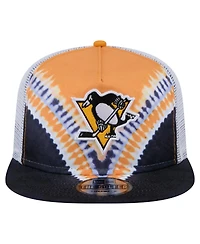 New Era Men's Black/Gold Pittsburgh Penguins Throwback V-Dye Adjustable Golfer Hat