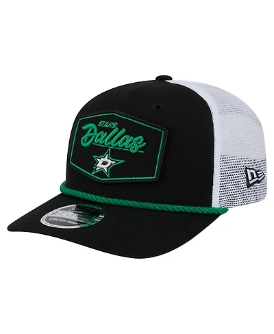 New Era Men's Black/White Dallas Stars Team Patch Basic 9SEVENTY Adjustable Trucker Hat