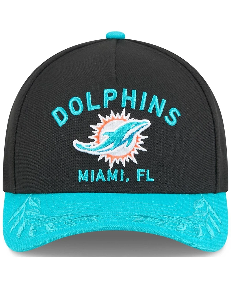 New Era Big Boys and Girls Black/Aqua Miami Dolphins 2025 Nfl Draft 9FORTY A-Frame M-Crown Adjustable Hat
