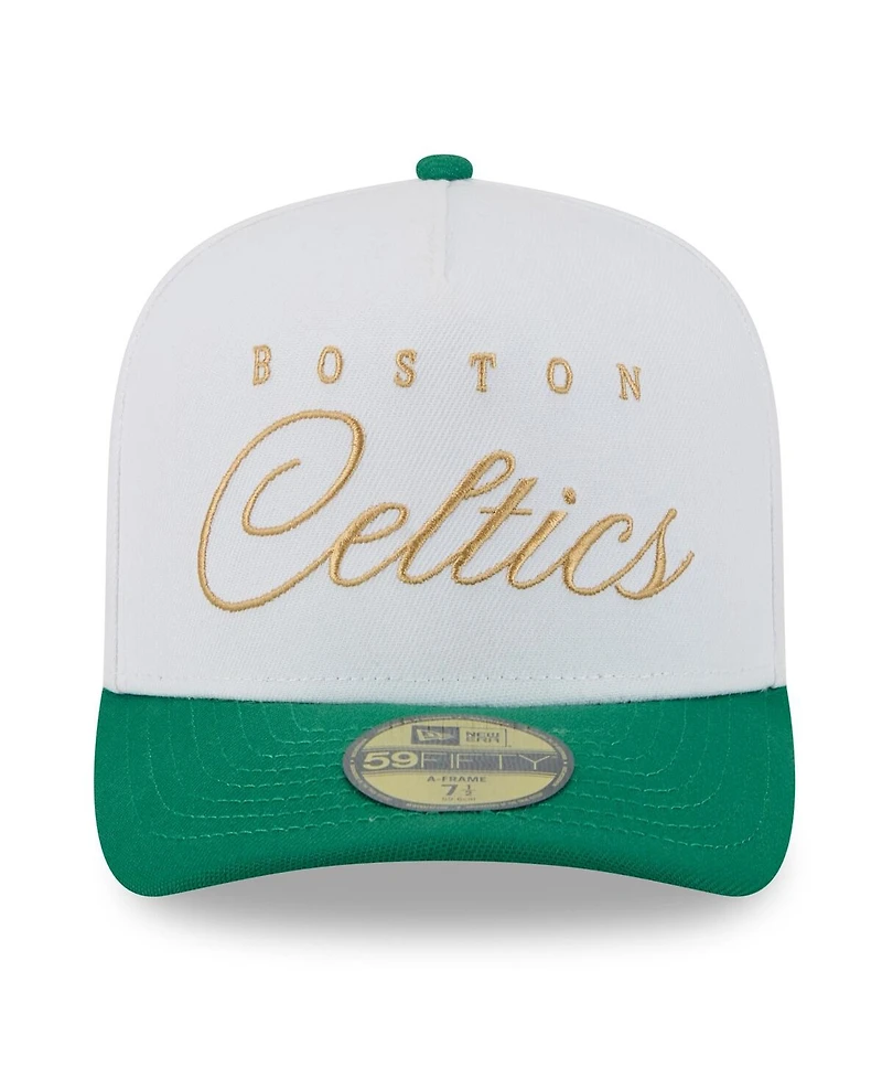 New Era Men's White/Kelly Green Boston Celtics 2025 Nba Draft A-Frame 59FIFTY Fitted Hat