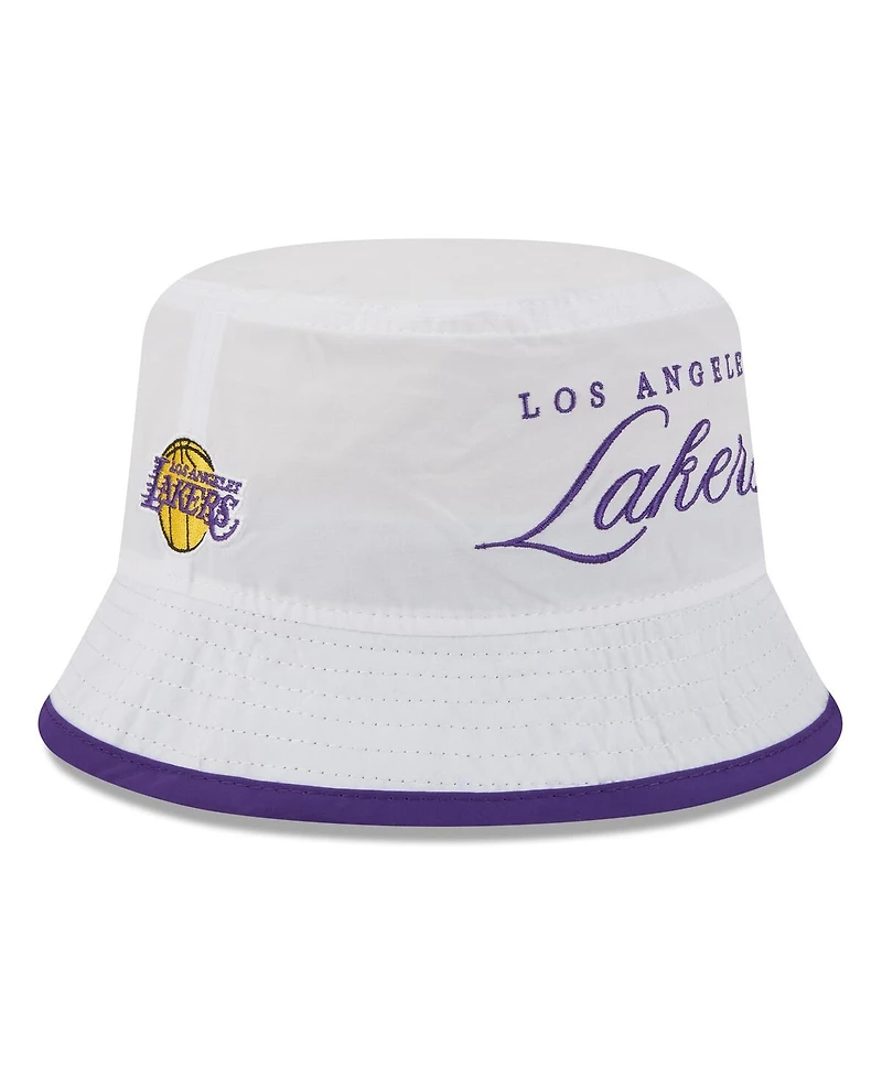 New Era Men's White/Purple Los Angeles Lakers 2025 Nba Draft Nylon Bucket Hat