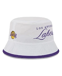 New Era Men's White/Purple Los Angeles Lakers 2025 Nba Draft Nylon Bucket Hat