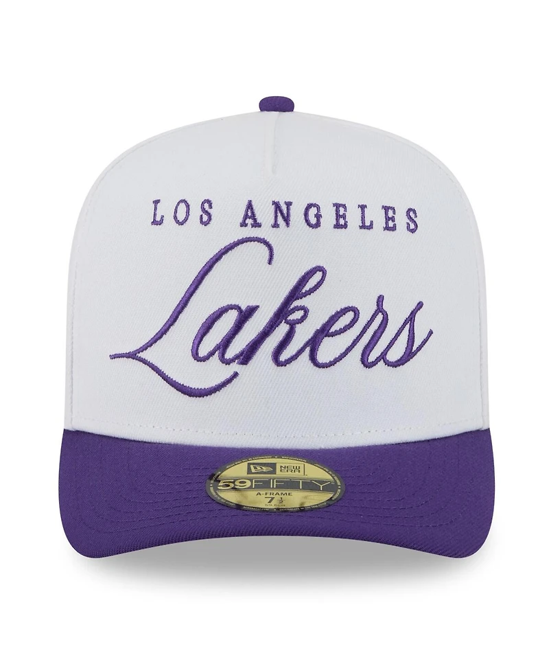 New Era Men's White/Purple Los Angeles Lakers 2025 Nba Draft A-Frame 59FIFTY Fitted Hat