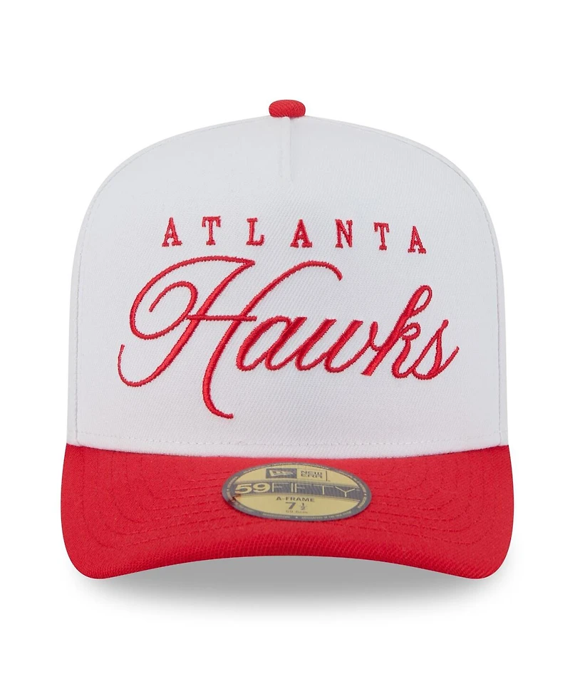 New Era Men's White/Red Atlanta Hawks 2025 Nba Draft A-Frame 59FIFTY Fitted Hat