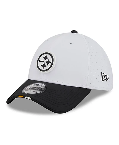 New Era Men's White/Black Pittsburgh Steelers 2025 Nfl Training Camp 39THIRTY Flex Hat