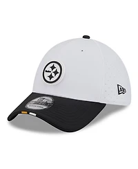 New Era Men's White/Black Pittsburgh Steelers 2025 Nfl Training Camp 39THIRTY Flex Hat