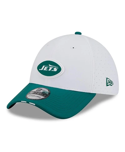 New Era Men's White/Green York Jets 2025 Nfl Training Camp 39THIRTY Flex Hat