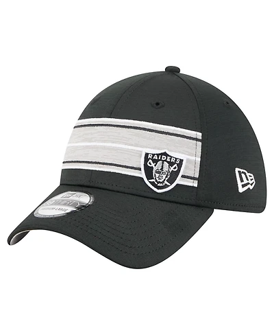 New Era Men's Black Las Vegas Raiders Stripes 39THIRTY Flex Hat