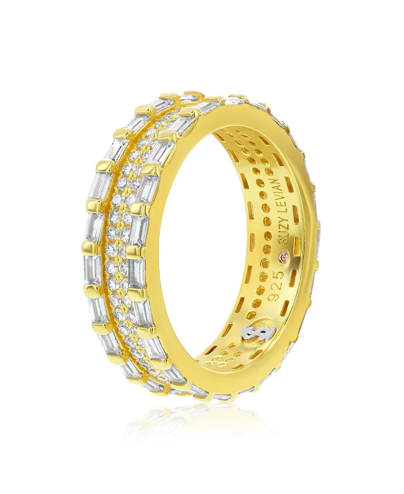 Suzy Levian Sterling Silver Baguette Framed Round Cubic Zirconia Eternity Band