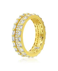 Suzy Levian Sterling Silver Baguette Framed Round Cubic Zirconia Eternity Band