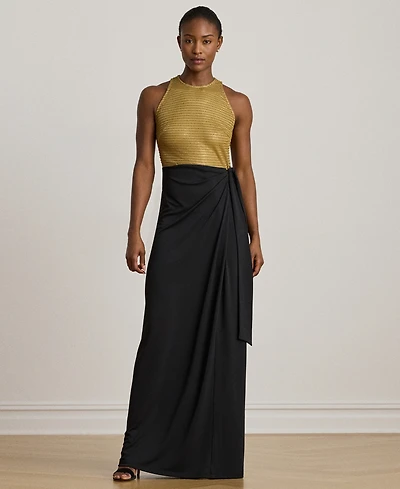 Lauren Ralph Women's Beaded Mesh & Jersey Tie-Front Gown