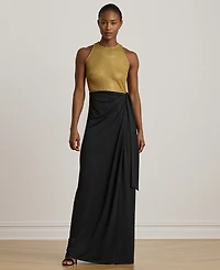 Lauren Ralph Women's Beaded Mesh & Jersey Tie-Front Gown