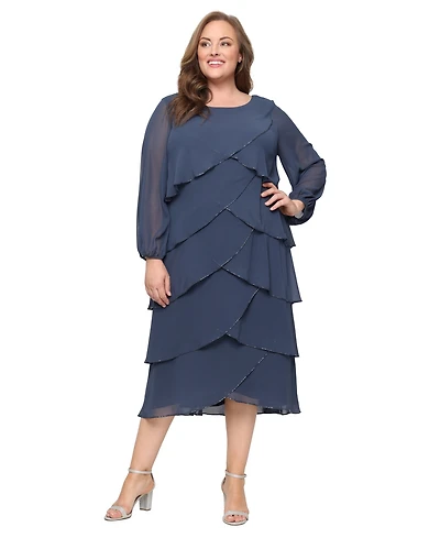 Sl Fashions Plus Tiered Chiffon A-Line Dress