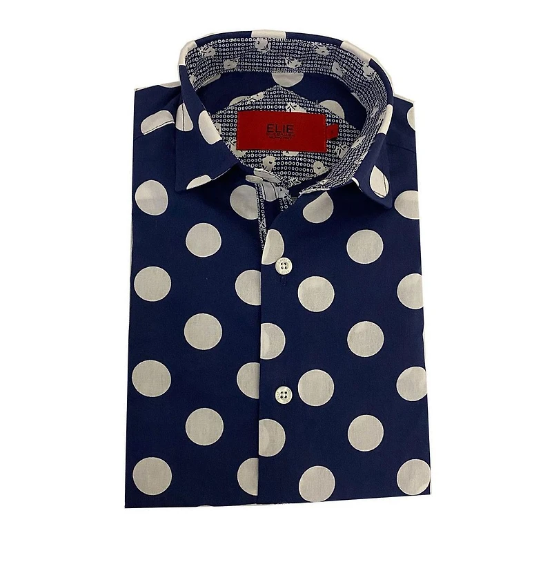 Elie Balleh Big Boys Long Sleeve Navy Polka Dot Shirt