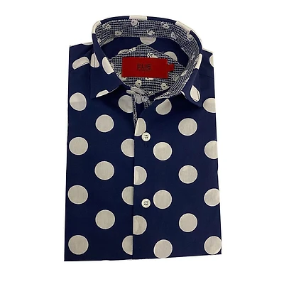 Elie Balleh Big Boys Long Sleeve Navy Polka Dot Shirt