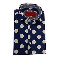 Elie Balleh Big Boys Long Sleeve Navy Polka Dot Shirt