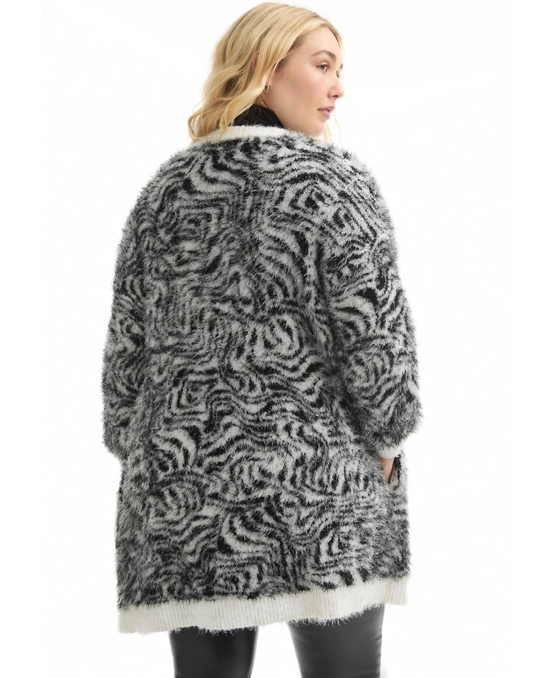 June + Vie Women's Leopard-Print Eyelash Cardigan