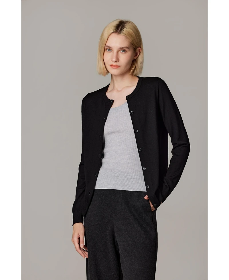 Jennie Liu Women's 100% Merino Wool Light Weight Cardigan | Ultra Soft Fine-gauge Sweaters Machine Washable