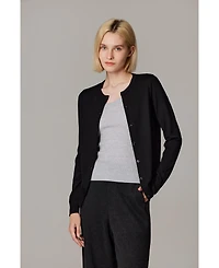 Jennie Liu Women's 100% Merino Wool Light Weight Cardigan | Ultra Soft Fine-gauge Sweaters Machine Washable