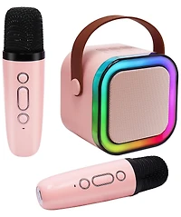 Zealsound Mini Karaoke Machine for Kids, Portable Bluetooth Speaker with 2 Wireless Mics, Led Lights, Gift for Girls & Boys, Ages 3-12+ (Pink)