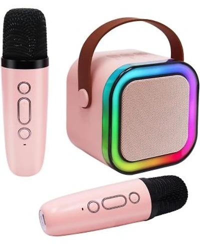 Zealsound Mini Karaoke Machine For Kids Portable Bluetooth Speaker With 2 Wireless Mics Led Lights Gift For Girls Boys Ages 3 12 Pink