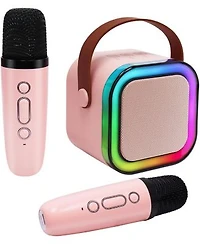Zealsound Mini Karaoke Machine For Kids Portable Bluetooth Speaker With 2 Wireless Mics Led Lights Gift For Girls Boys Ages 3 12 Pink