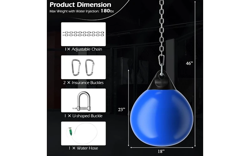 18 Inch 110 Pound Heavy Punching Water Aqua Bag with Adjustable Metal Chain