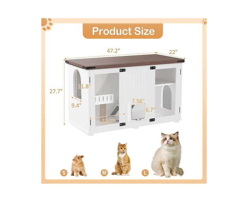 Casainc 47.25" Large Cat Litter Box Enclosure with Led Light, Hidden Litter Box Furniture, Cat House with Stairs and Cat Scratching Post