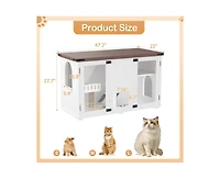 Casainc 47.25" Large Cat Litter Box Enclosure with Led Light, Hidden Litter Box Furniture, Cat House with Stairs and Cat Scratching Post