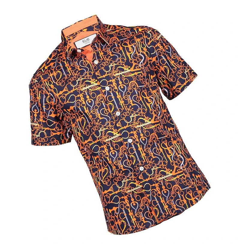 Elie Balleh Big Boys Navy Geometric Short Sleeve Button Down Shirt