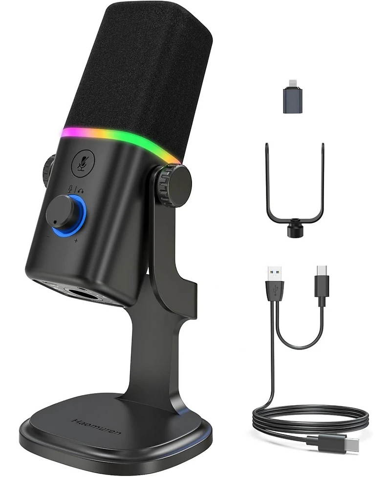 Zealsound Xlr/Usb Dynamic Mic for Gaming & Podcast, Rgb Light, Mute, Mic Gain, Headphones Jack, Desktop Stand for iPhone, Pc, PS4/PS5, YouTube