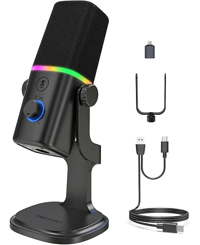 Zealsound Xlr/Usb Dynamic Mic for Gaming & Podcast, Rgb Light, Mute, Mic Gain, Headphones Jack, Desktop Stand for iPhone, Pc, PS4/PS5, YouTube